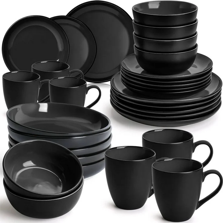 MiaMio Tafelservice Tafelservice 30tlg Geschirrset 6 Personen Kombiservice Keramik Schwarz (30-tlg), 6 Personen, Keramik – Bild 1