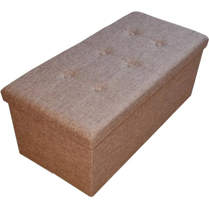 Style home Sitzbank Sitzhocker mit Stauraum, Faltbare Sitztruhe Fußbank Aufbewahrungsbox Polsterbank, belastbar bis 300kg, Leinen, 76 * 38 * 38 cm (Braun) – Bild 3