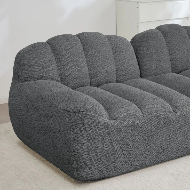 EINHOM 3-Sitzer L-förmiges Modulares Sofa mit 1 Ottoman, Boneless Sofa aus 32D Hochdichtschaum, tiefe Sitzfläche, ideal für Wohnzimmer, weicher Stoff, Grau – Bild 7