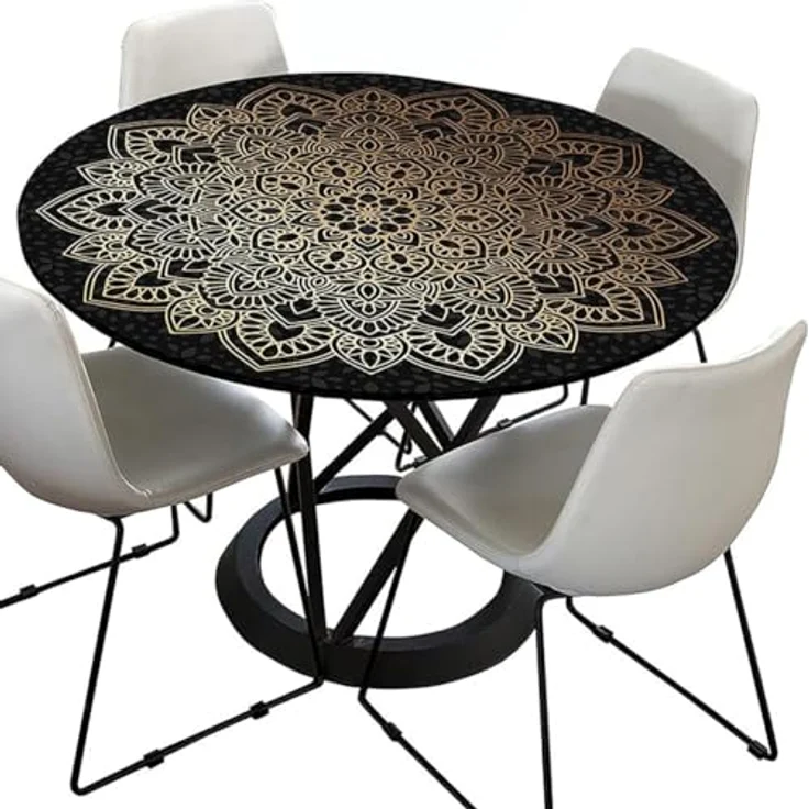FANSU Runde Tischdecke Garten Abwaschbar, 3D Motiv Serie Polyester Fleckschutz Tischdecken Größe wählbar für Gartentisch, Outdoor in Kiche, Haushalt & Wohnen (Schwarzer Bohemian,200cm) – Bild 3