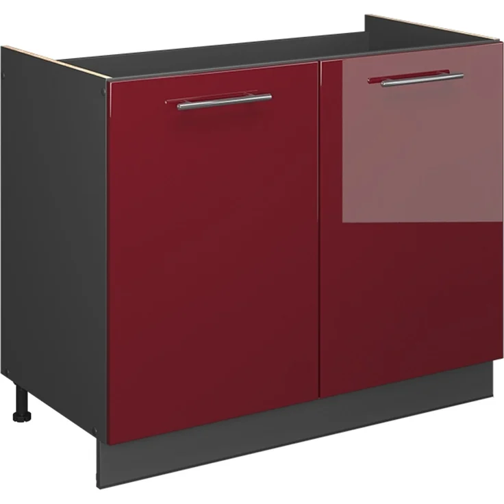 Spülenunterschrank Fame-Line Bordeaux Hochglanz/Anthrazit 100 cm ohne Arbeitsplatte Vicco – Bild 1