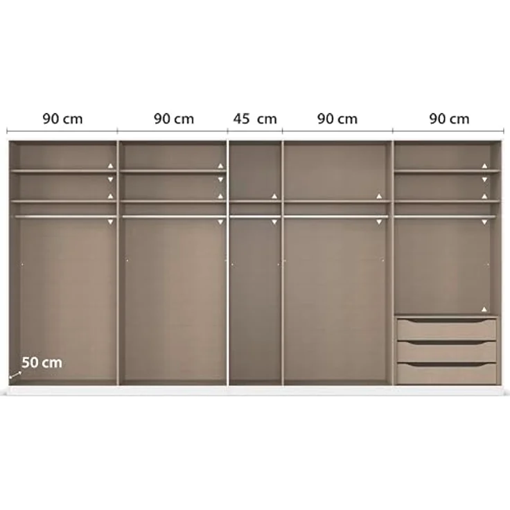Rauch Möbel Alabama, Kleiderschrank für Schlafzimmer, Kinderzimmer, Wohnzimmer, Garderobe, Flur, 9-türig, mit Zubehör Premium, Farbe Beige | Eiche Artisan, Breite 405 cm – Bild 7