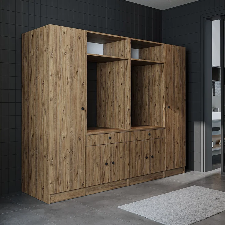 Roomart Waschmaschinenumbauschrank & Schrankwand für Waschküche - SERIE 1 - | 224 cm breit | Waschmaschine & Trockner | Mit Ausziehbrett | Hauswirtschaftsraum Möbel • Eiche – Bild 5