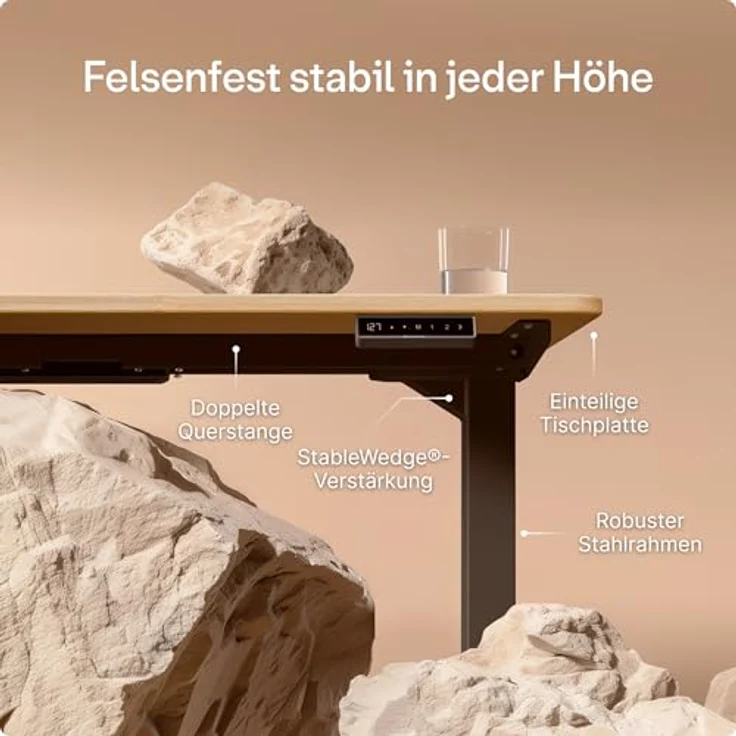 Desktronic Höhenverstellbarer Schreibtisch aus massivem Eichenholz (200x80 cm) – Elektrisch höhenverstellbar mit flüsterleisem Dual-Motor & Touchscreen – Hohe Tragfähigkeit – Stehtisch HomePro – Bild 5