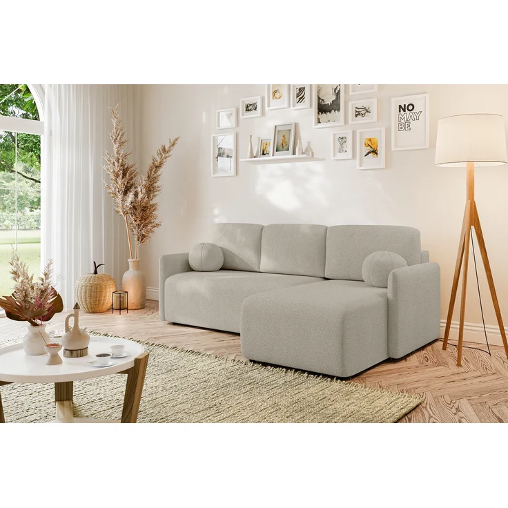 MEBLINI Schlafcouch mit Bettkasten – VESPER – 215x147x94cm – Rechts - Beige Boucle - Kleines Ecksofa mit Schlaffunktion - Sofa mit Relaxfunktion und Kissen - Kleine Couch L-Form – Eckcouch – Bild 2