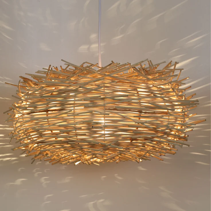 Casa Moro Rattan Lampe Mia M, handgefertigte Pendelleuchte aus Natur Rattan und Eisen, sanftes Licht, 50 cm Durchmesser