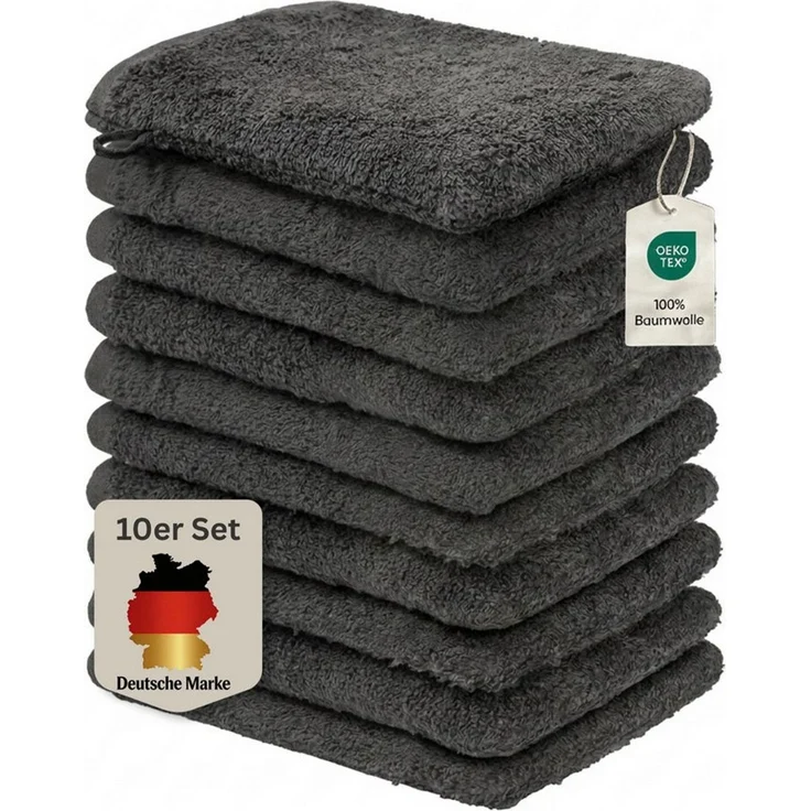 Komfortec Waschhandschuh 10er Set, Waschlappen, Saugfähig & Hautfreundlich, (Set, 10-St), Weich, 100% Baumwolle, 16x21 cm – Bild 1