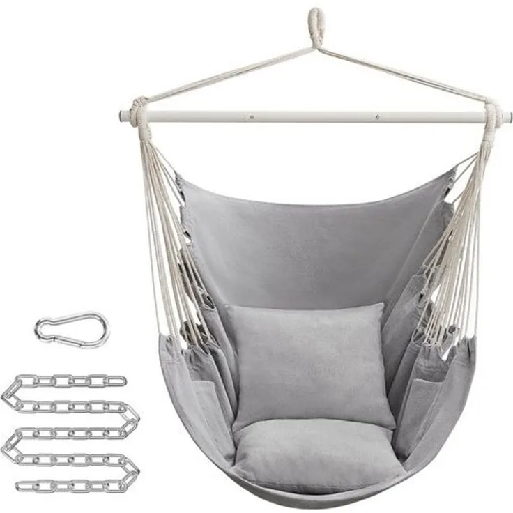 Songmics Hängesessel, Hängeschaukel, Hängestuhl mit 2 Kissen, Metallkette, bis 150 kg belastbar, Indoor und Outdoor, Wohnzimmer, Schlafzimmer, taubengrau GDC197G01