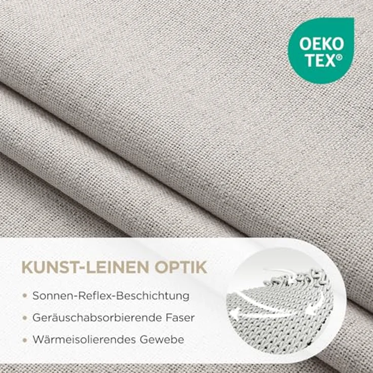 Joydeco 100% Verdunkelungsvorhänge Leinen Gardinen mit Kräuselband 2er Set H183xB117cm Grauweiß, Thermovorhang Kälteschutz Blickdicht Schallschutz Ideal für Wohnzimmer passt zu Schienensystemen – Bild 7