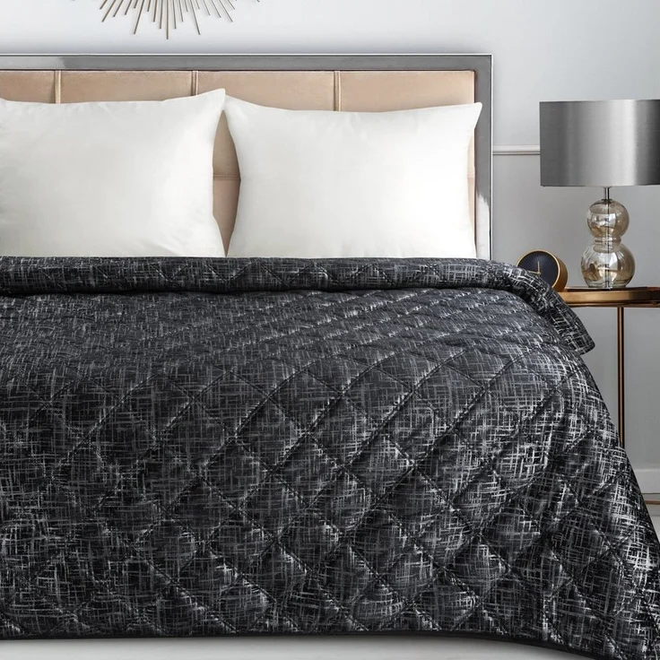 Eurofirany Tagesdecke Eleganter Bettüberwurf BLINK6 silber Details Karomuster Steppung, Allzweckdecke, weiche Decke in Schwarz, Beige, Creme, Silber zur Wahl – Bild 5