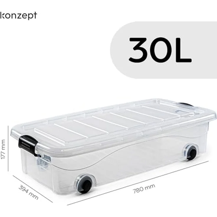 KONZEPT Aufbewahrungsbox Unterbett Plastikbox mit Rollen und Deckel, Platz sparen & Ordnung schaffen,Volumen: 30 Liter – Bild 3