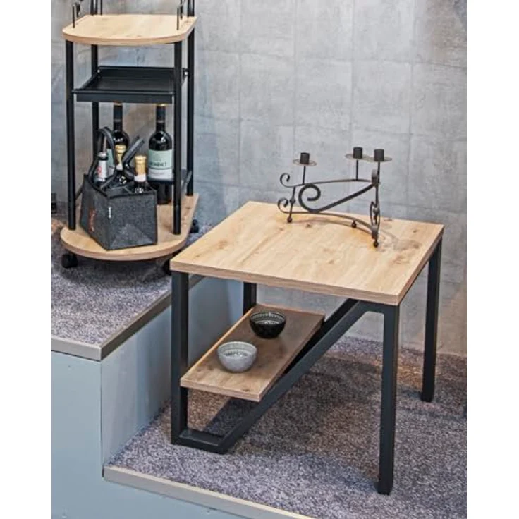 XXXL Beistelltisch, Schwarz und Eiche, quadratisch, Z-Form mit offenem Fach, 55x48x55 cm – Bild 2