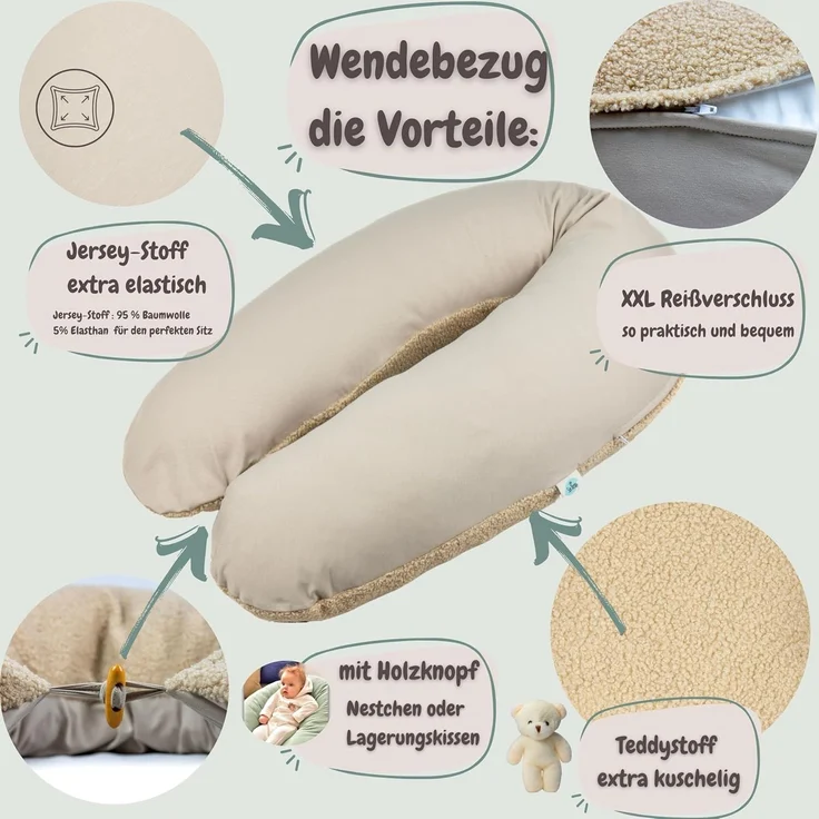 sei Design Stillkissen - Ergonomische Unterstützung - 190x30 cm - Seitenschläferkissen Schwangerschaftskissen XXL Reißverschluss - Individuell anpassbare Füllung - komplett waschbar – Bild 2