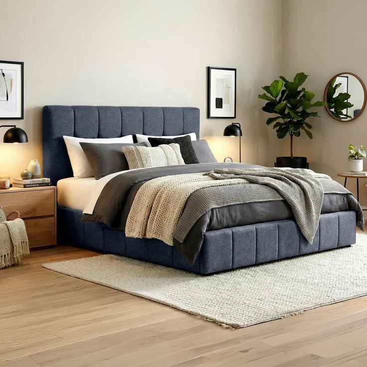 Bett NEGAD - Stoff Dunkelgrau 194x206x30 cm | Bett 180x200 Polsterbett Mit Bettkasten Gepolsterte Kopfteil Steppnähte Massivholzrahmen – Bild 2