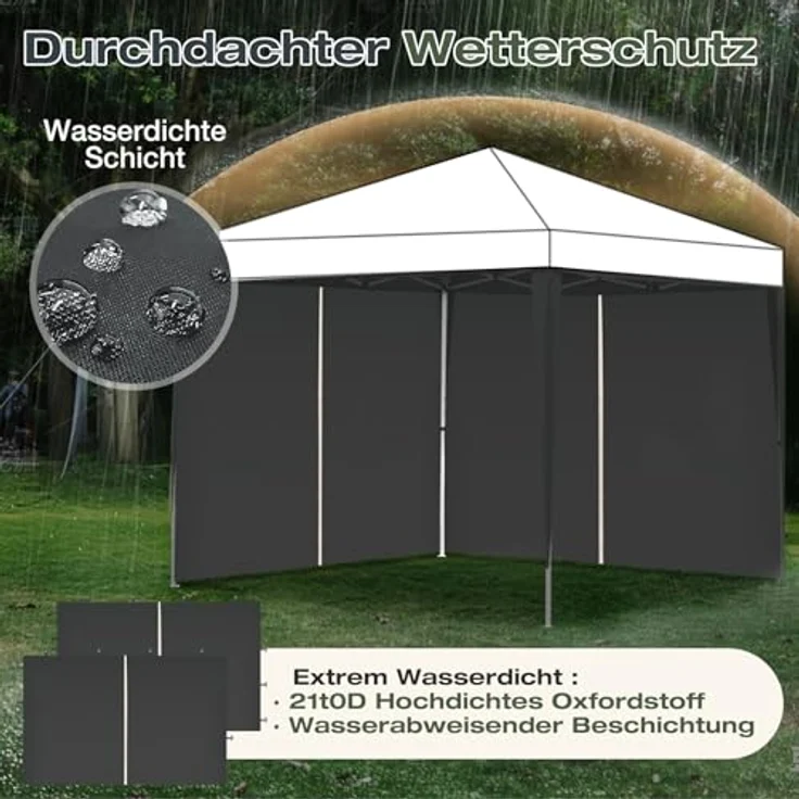 Sekey 2PCS Seitenwände für Pavillon 3x3 Wasserdicht Winterfest, Seitenwände für Pavillon Partyzelt Gartenzelt 3x3 m, 1 Fenster 1 Tür, Grau (Schwarz, 2 Türen) – Bild 5