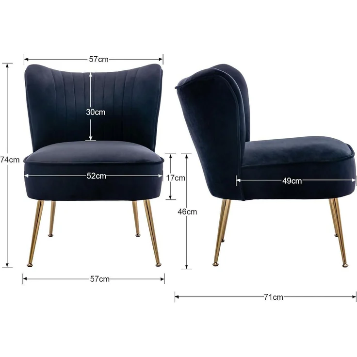 Sessel Samt Loungesessel Ohrensessel Metallbeine Lesesessel Schwarz – Bild 2