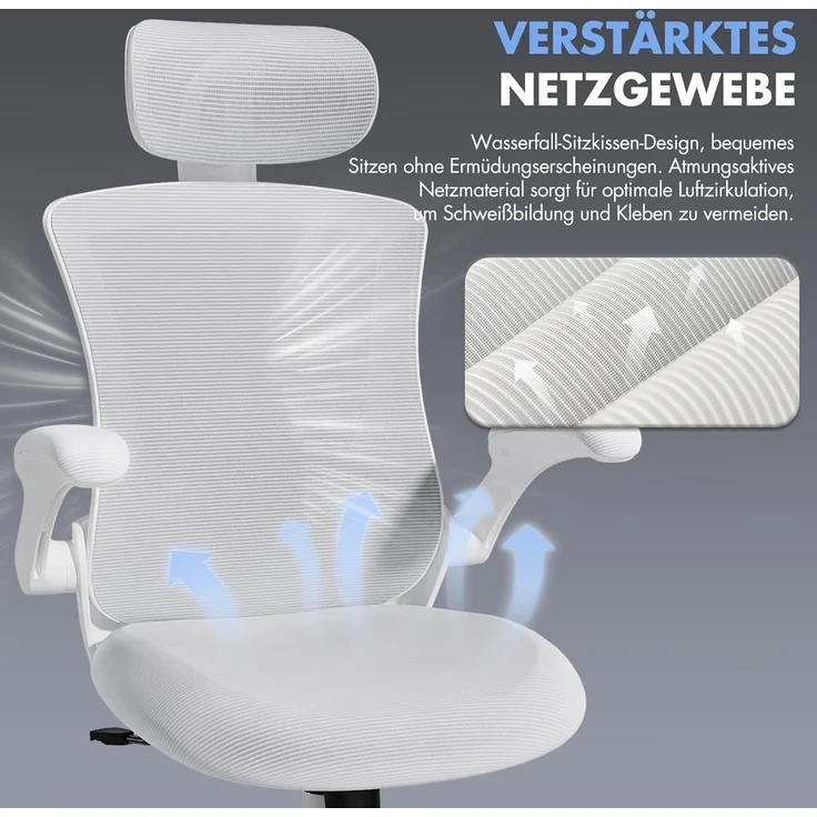 COLAMY Bürostuhl Ergonomisch, Netz-Schreibtischstuhl mit Verstellbarer Kopfstütze, Chefsessel Office Chair mit Lendenwirbelstütze, Verstellbarer Neigungsverschluss Drehstuhl, Weiß – Bild 7