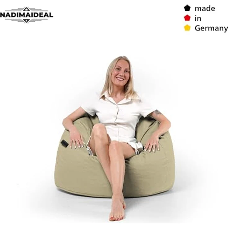 Nadimaideal Sitzsack Tropfenform Kastanie | Bodenkissen für Kinder & Erwachsene | Indoor & Outdoor | Gaming Sitzsack - Sitzkissen - Beanbag | Füllung EPS Perlen (Gold, XXL-Durchmesser 88 cm) – Bild 3