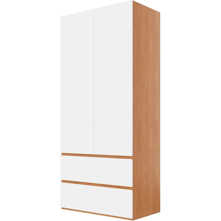 Kleiderschrank mit oberem Staufach, Garderobenschrank, 90 x 50 x 200 cm, mit 1 Kleiderstange, 2 Schubladen und 2 Türen, moderner Hochschrank für Schlafzimmer, Flur, Kinderzimmer oder Büro (Eiche/Weiß)--Weiß--90x50x200cm--YOUDENOVA – Bild 6