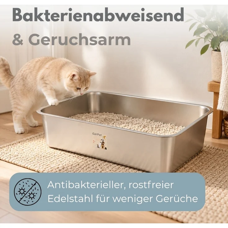 2er Set Edelstahl Katzenklo Groß Katzentoilette Edelstahl Wanne Katzenklo Metall Katzen Klo hoher Rand Geruchsarm Katzentoiletten Offen Edelstahlwanne Katzen Zubehör – Bild 3