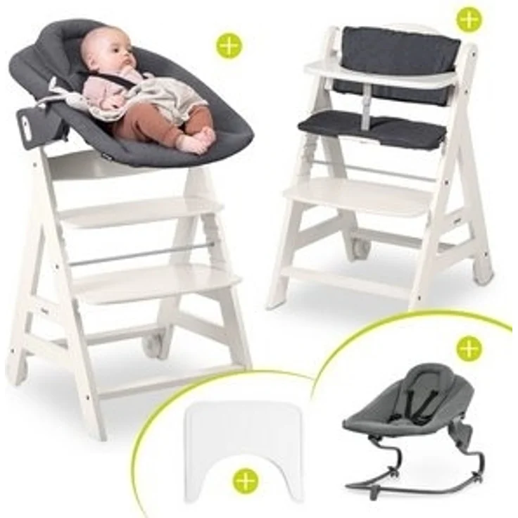 Hauck Hochstuhl Beta Plus White - Newborn Set, Babystuhl ab Geburt inkl. Aufsatz für Neugeborene, Tisch, Sitzauflage – Bild 6