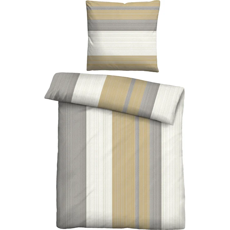 Traumhaft schlafen - Castell - Markenbettwäsche Thermo-Fleece Bettwäsche 0360443 LÄNGSSTREIFEN, honig, 1x 135x200 cm + 1x 80x80 cm – Bild 1