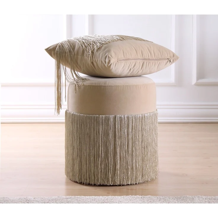Atelier Del Sofa Modern Velvet Pouffe, Cream Color, 40 cm Height x 45 cm Depth | 100% Velvet, 6 cm Orthopedic Sponge, PVC Coated Hidden Legs, 150 kg Capacity – Bild 8