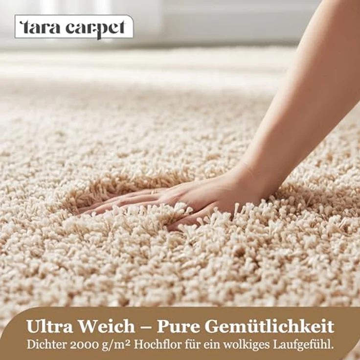 Taracarpet Shaggy Teppich Wohnzimmer Venezia Hochflor Langflor Teppiche modern Beige 120x170 cm – Bild 3