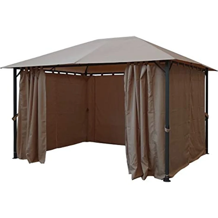 QUICK STAR Metall Garten Pavillon Nizza 3x4m Taupe, mit 4 wasserabweisenden Seitenteilen und stabilem Anthrazit-Gestell – Bild 4