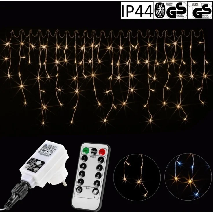 VOLTRONIC® Eisregen Lichterkette, innen und außen, IP44, Größen- und Farbwahl, 400 LEDs, warmweiß, Fernbedienung – Bild 7