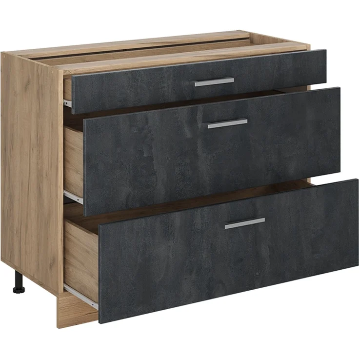 Küchenunterschrank R-Line Schwarz Beton/Goldkraft Eiche 100 cm Arbeitsplatte Anthrazit Vicco – Bild 3