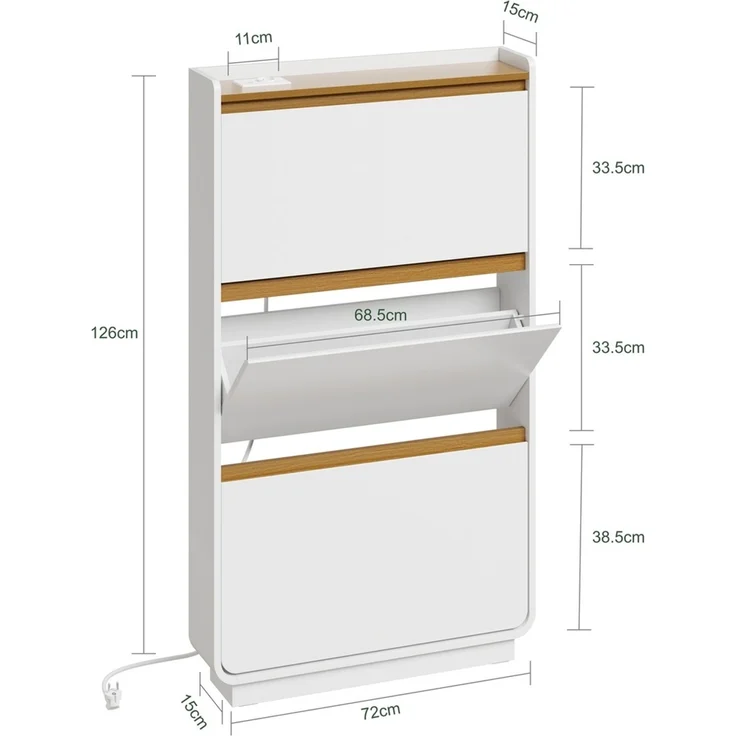 SoBuy FSR228-E-WN Schuhschrank, Schuhkipper, Schuhregal, Spanplatte, Melamin, Weiß, 72 x 126 x 15 cm – Bild 3