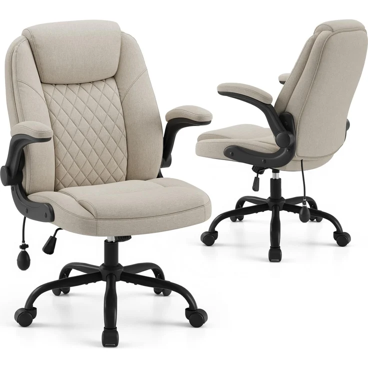 MALOL Bürostuhl, Bürostuhl Ergonomisch, Höhenverstellbarer Schreibtischstuhl mit Luft-Lendenstütze, Homeoffice Chefsessel Stuhl höhenverstellbar 105–125° Wippfunktion, bürostühle für Büro, Beige