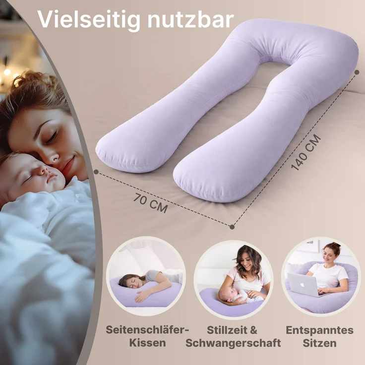 ELONEO Seitenschläferkissen XXL - Multifunktionskissen mit Bezug, formstabil, druckentlastend, bequem – Bild 2