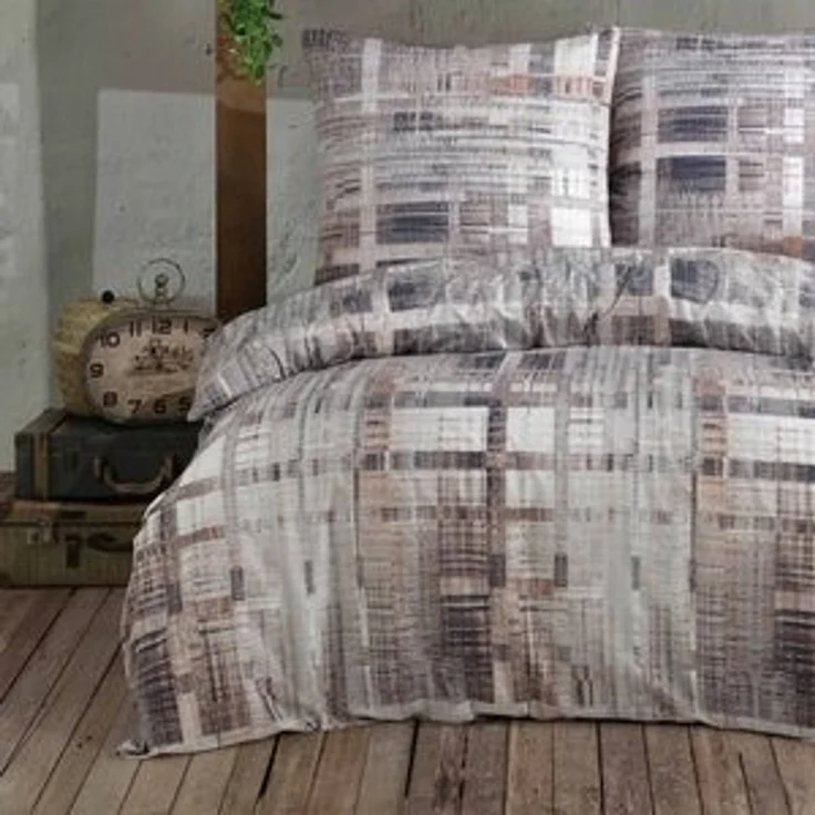 Buymax Bettwäsche Alvaro, Renforce: 100% Baumwolle, 2 teilig, 135x200 cm, Bettbezug-Set mit Reißverschluss Karo Kariert, Braun Beige – Bild 6