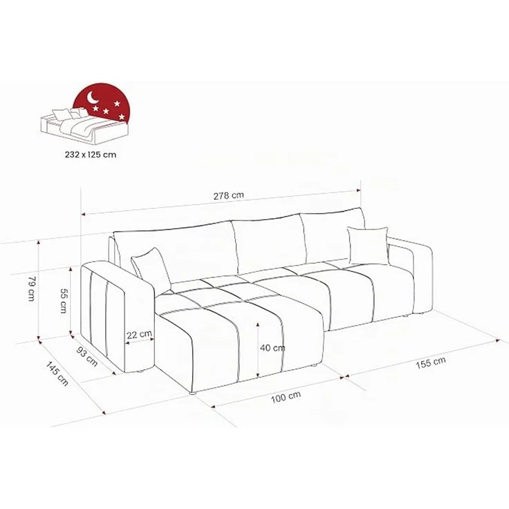 Modernes Sofa in L-Form mit Schlaffunktion und Stauraum – Bild 3