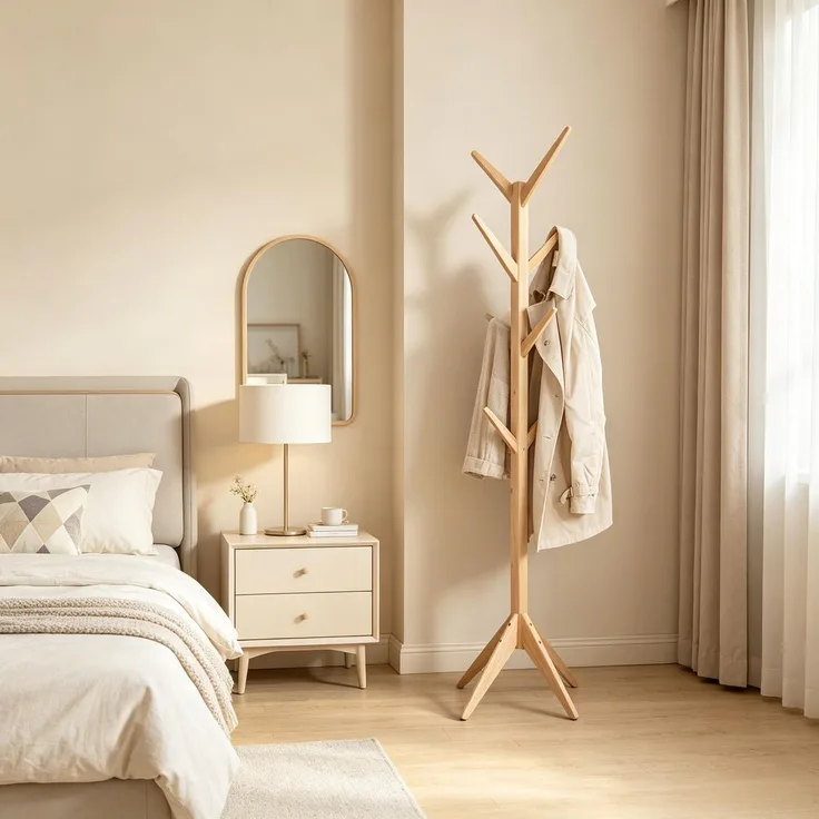 Faumrta Modernes Design Mantelhalter,Holz Mantelhalter,Wohnzimmer Mantelhalter(nur mit Mantelhalter)43CM*43CM*180CMNaturalMassivholz