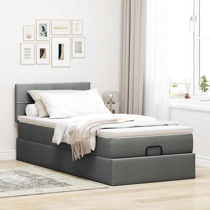 vidaXL Ottoman-Bett mit Matratze Dunkelgrau 100x200 cm Stoff 3311436 – Bild 3