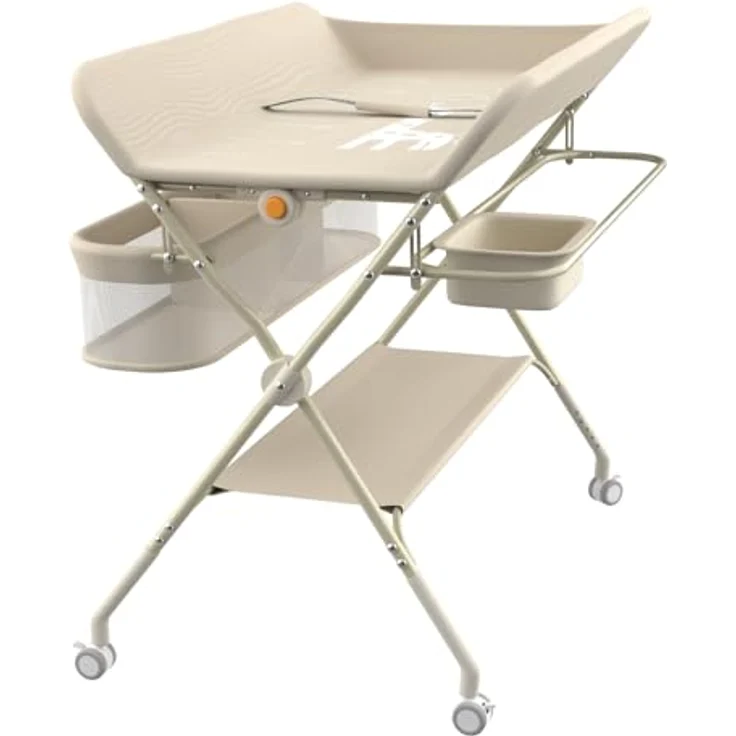 Wickelstation für Baby, Wickeltisch, faltbar, tragbar, Wickeltisch, faltbar, tragbar, mit Aufbewahrungskorb, maximale Belastung von 25 kg,75 x 68 x 83–91 cm (Cremeweiß) – Bild 9