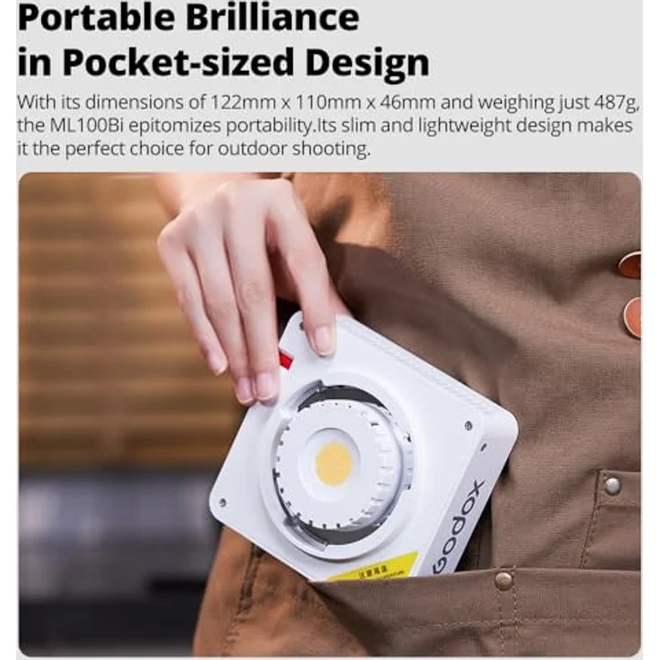 Godox ML100Bi 120W LED Video Licht, Bi-Color, 34300Lux CRI97+/TLCI98+, APP Steuerung, USB-C Aufladung, 11 FX Effekte für Filmemachen/Outdoor Fotografie – Bild 3