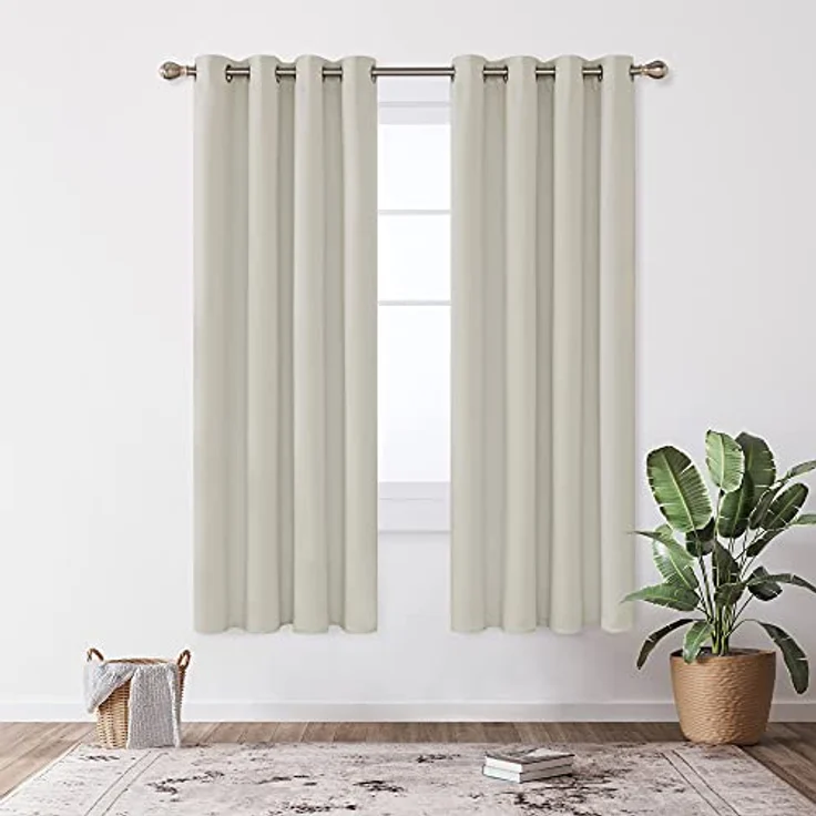 Deconovo Vorhang Blickdicht Verdunkelungsvorhang Ösenvorhang Gardinen gegen Kälte Vorhänge Wohnzimmer, 175x140 cm(HöhexBreite) cm, Creme, 2er Set – Bild 4