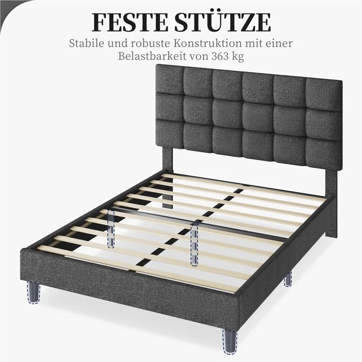 Yaheetech Polsterbett, 160x200 cm, mit höhenverstellbarem Kopfteil und Lattenrost, Dunkelgrau – Bild 5