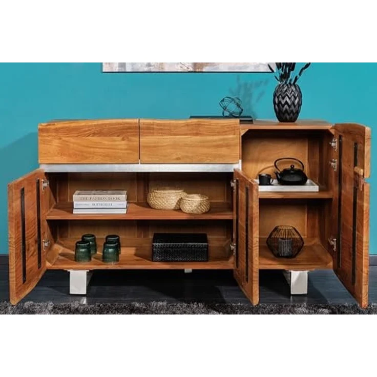 riess-ambiente Sideboard MAMMUT 135cm honigfarben (Einzelartikel, 1 St), Massivholz · Anrichte · Baumkante · Edelstahl · Kufen · Wohnzimmer – Bild 6