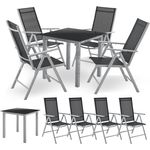 Juskys Aluminium Gartengarnitur Milano 4+1 — 4 Hochlehner Stühle verstellbar & klappbar mit Tisch — Gartenmöbel Set 5-teilig wetterfest — Silber