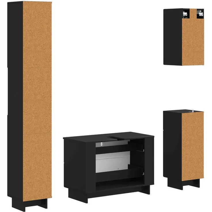vidaXL 4-teiliges Badezimmer-Schrank-Set EDE Schwarz Holzwerkstoff 3417901 – Bild 7