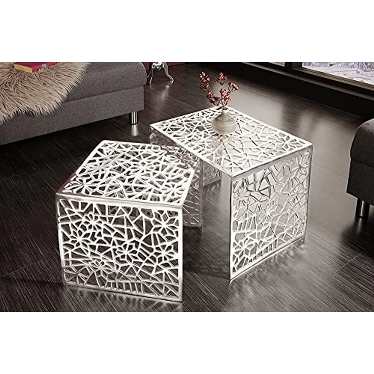riess-ambiente Couchtisch ABSTRACT 49cm silber (Set, 2-St), Wohnzimmer · Metall · eckig · Handarbeit · Gap Design · Modern – Bild 4