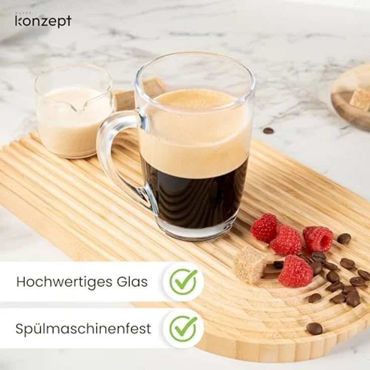 KONZEPT Espressoglas Set 6er – 300 ml Kaffeegläser Praktische Tassen für Kaffee und Tee, 6-tlg, Spülmaschinengeeignet, die zu allen gängigen Kaffeema – Bild 6