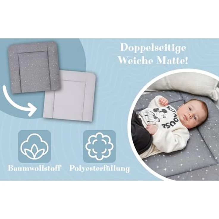 Wickelauflage Wickelunterlage aus Baumwolle 75x72 cm - Weich und waschbar Wickelunterlage für Babys Wickelmatte aus Stoff für Wickeltisch Wickelkommode oder Waschmaschine 75x72 Galaxie – Bild 5