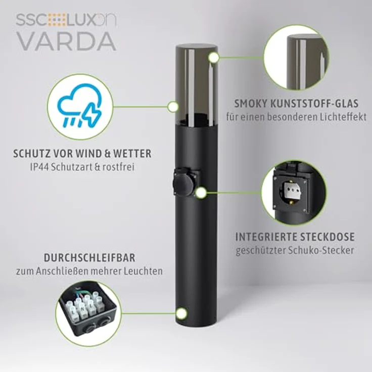 SSC-LUXon LED Gartenstrahler VARDA Außen Wegeleuchte mit Steckdose E27 Höhe 50 cm IP44 schwarz – Bild 4