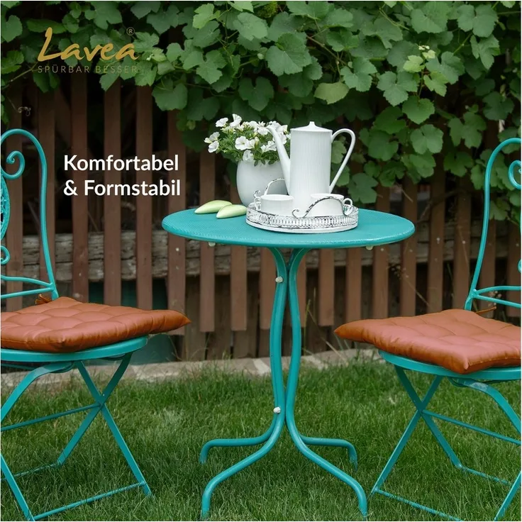 Lavea Stuhlkissen MONACO - weich gepolsterten Sitzkissen Set (4er & 8er), 40x40x3 cm, mit Stoffbändern, Indoor & Outdoor, für Garten & Balkon